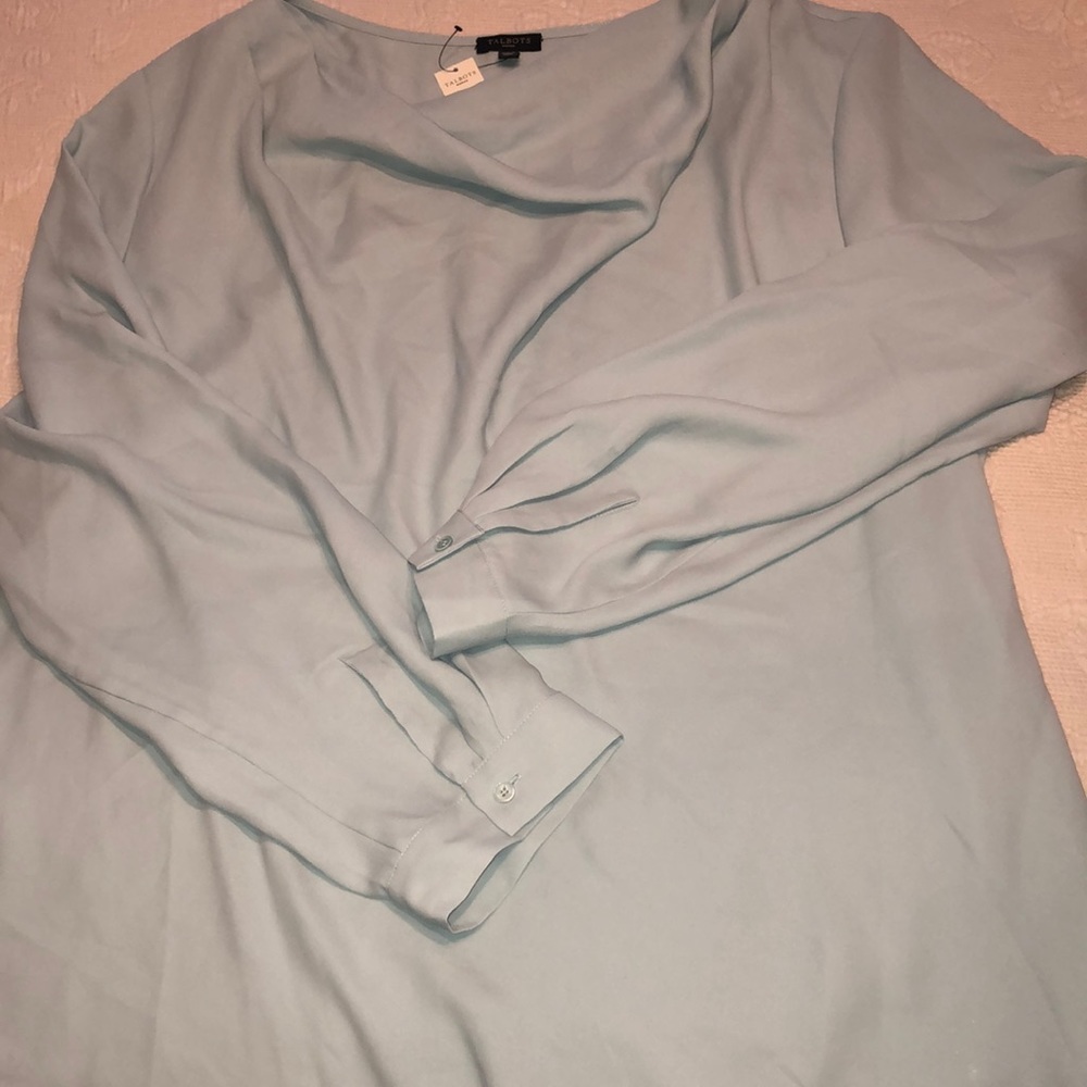 Office appropriate blouse with drape neck